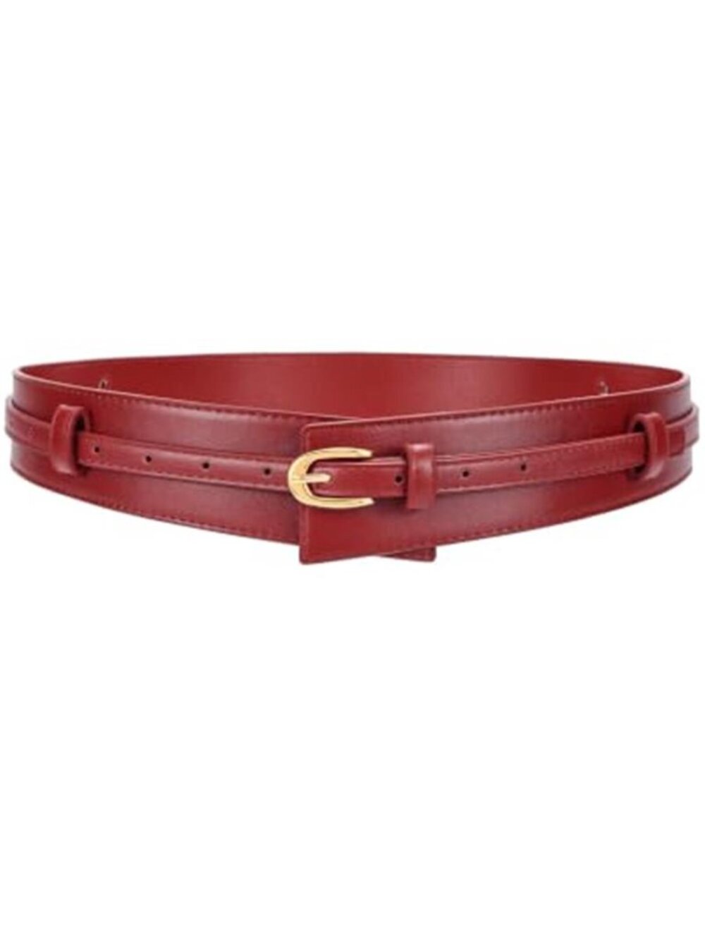 Red Vegan Leather 2-in-1 Wide Waist Belt Gold Tone Buckle Dress Belt
